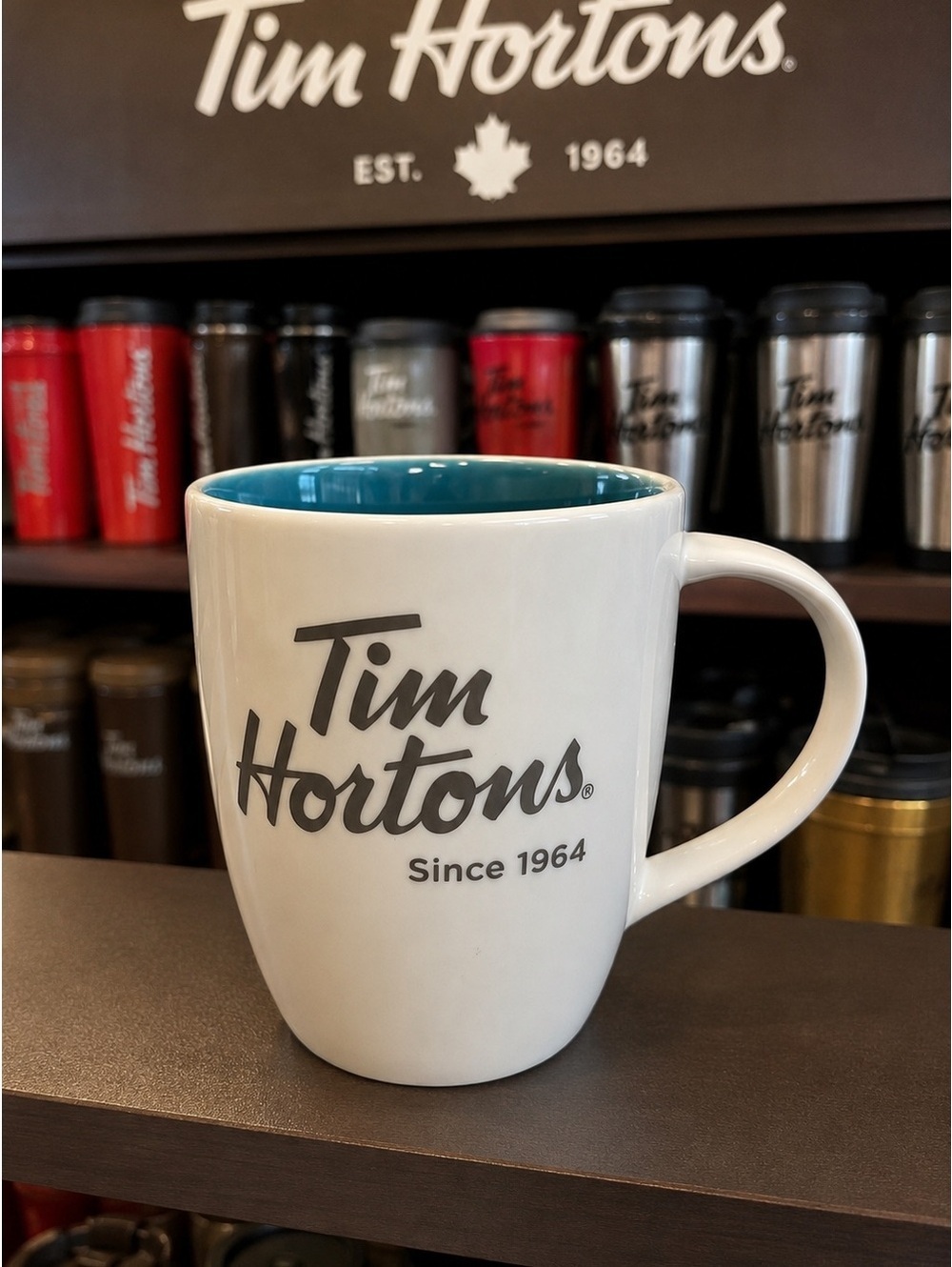 Tim Hortons 2014 Limited Edition #014 Ceramic Coffee Mug Blue Interior Like New